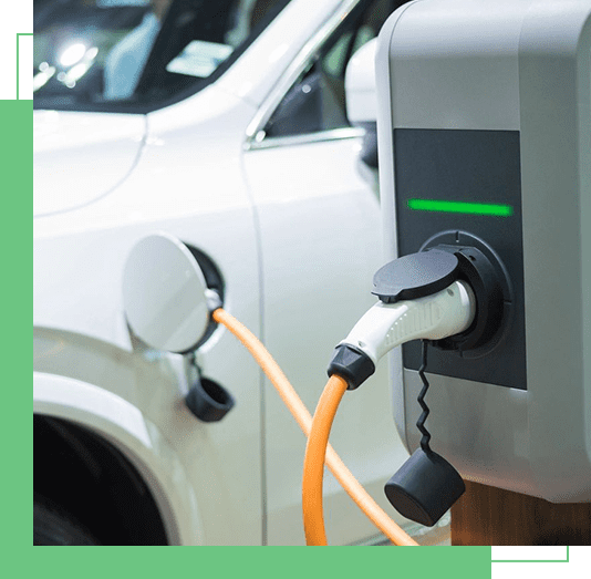 A close up of an electric car charging